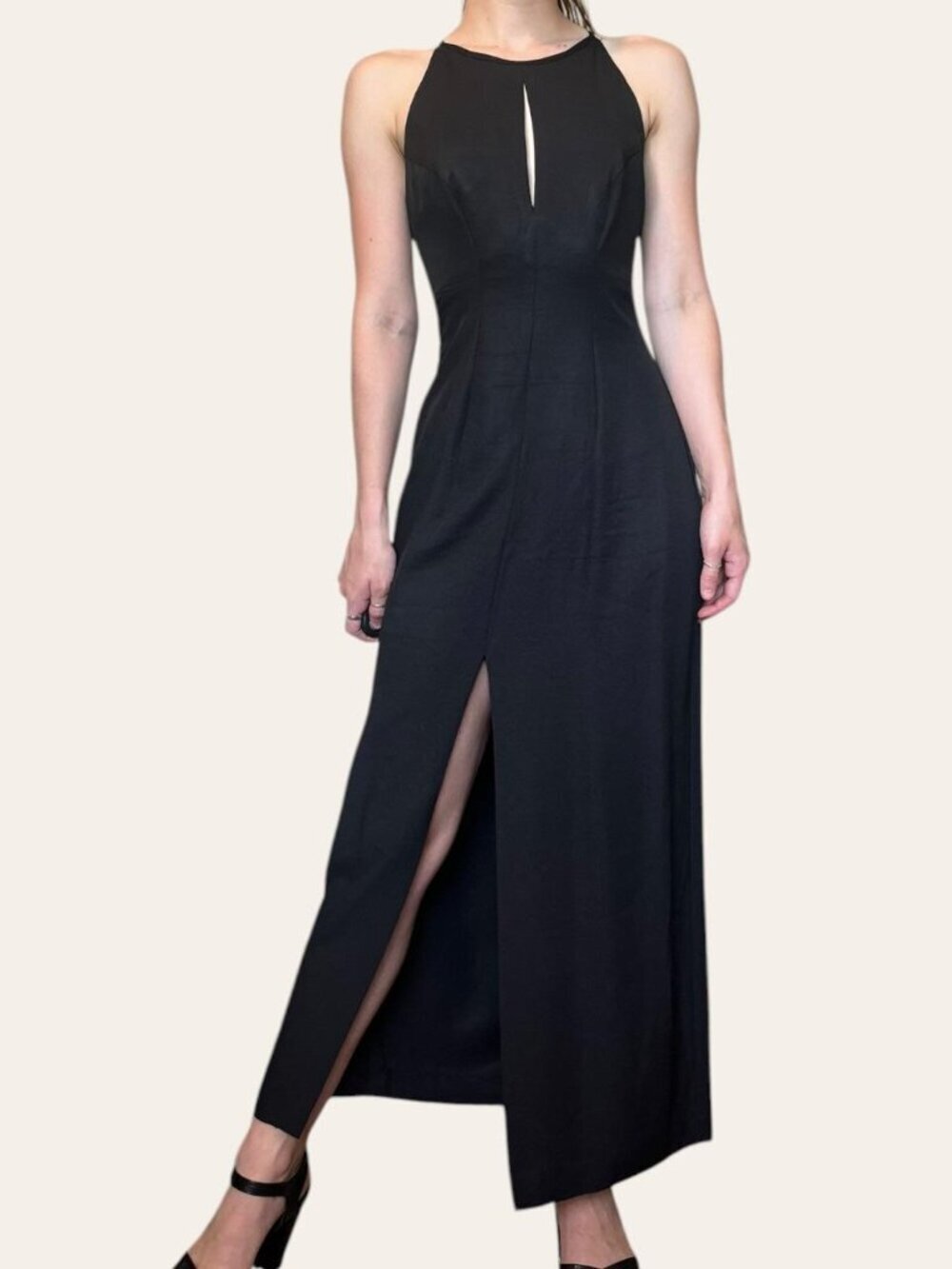 Late Edition ILGWU 80s/90s formal beaded black prom maxi dress - Small